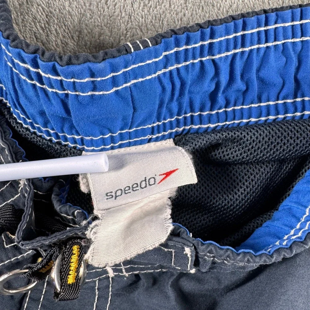 Speedo Mens Navy Blue Swim Trunks Board Shorts Size XL 40 Waist Drawstring Lined